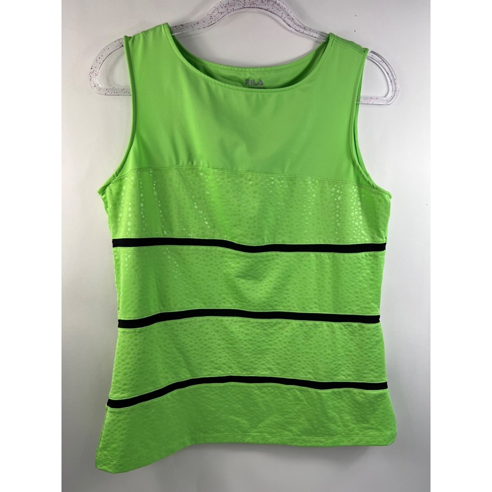 Fila Tank Top Women's Sz L Green/Black Stripe Sleeveless Scoop Neck